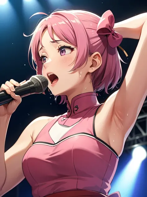 Singer Sakura show sweaty armpit, While singing
