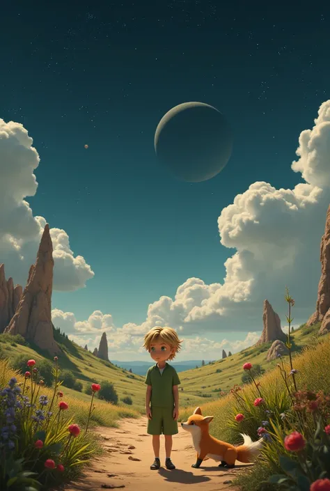  create an image with the little prince in 4k, humanized and realistic image 