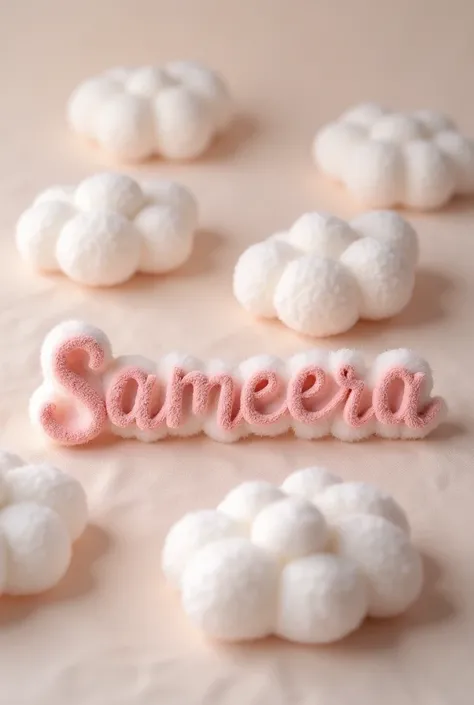 Can you make a name plate for Sameera made out of fluffy material for a baby photoshoot.
Check the spelling of tge name there should be two e