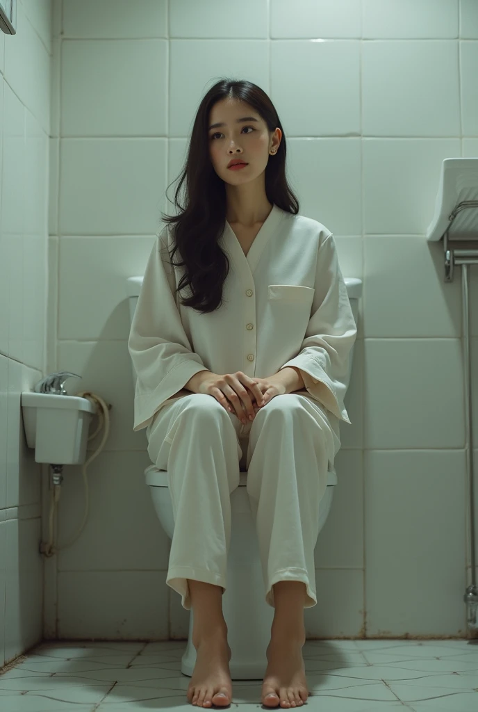 Malay woman sitting on the toilet
