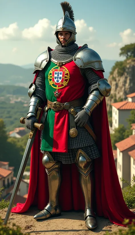 make a picture, a typical Portuguese knight, wearing a Portuguese jersey,