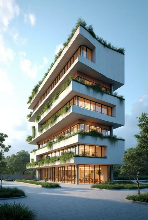 1.  First floor :  3500 m² ,  parallelogram shape ,  angular  tuzilma.
2.  Second floor :  3800 m² ,  Semicircular ,  supported by columns ,  Open Centerspace ,  many glass windows .
3.  Third floor :  2000 m² , ki 7  angular  shakl,  Some Curved Elements ...