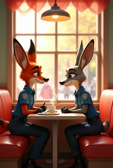 Nick and Judy are having breakfast