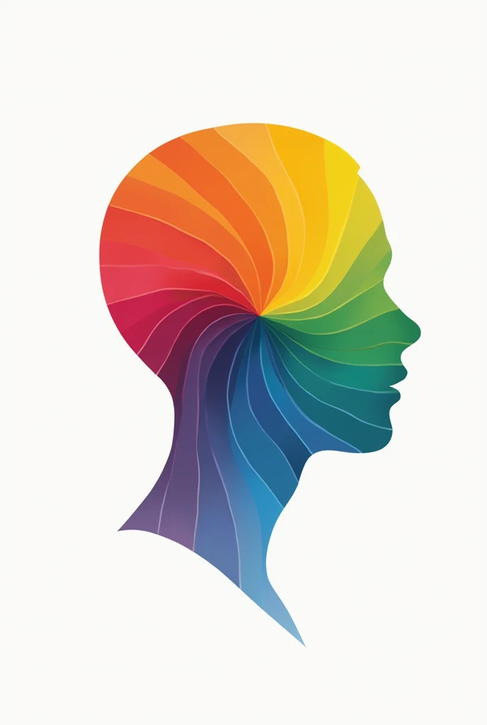 Silhouette of an abstract face formed by curved and straight lines with all the colors of the rainbow on a white background 