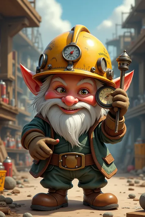 Gnome with helmet and a flexometer 
