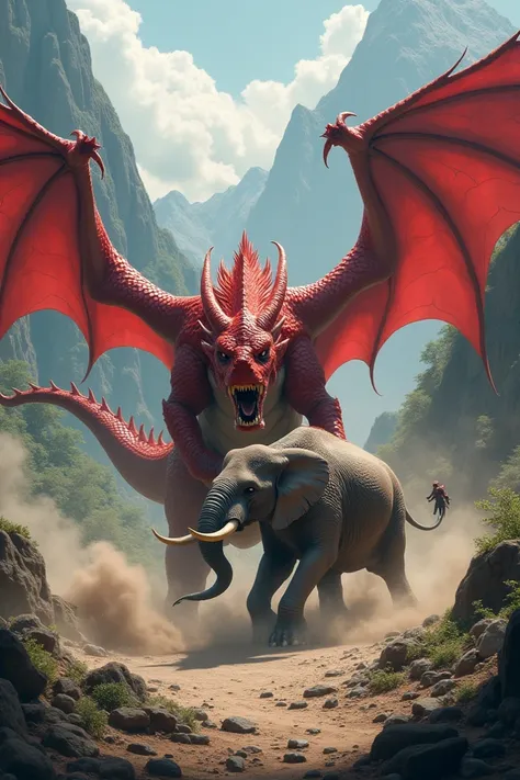  Red dragon whith fight elephant 