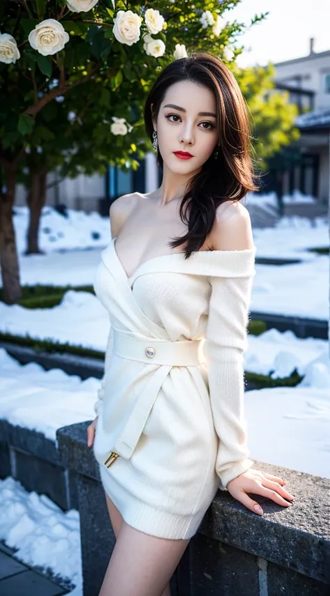 ((top quality、8k、​Masterpiece:1.3))、Extremely delicate and beautiful girl，full-body shot，huge breasts，bigger breasts，amazing breast size，G cup。Wear big earrings，Very white skin，moist red lips，Waist is very thin，Thighs are very thin，big butt，fair and smooth...