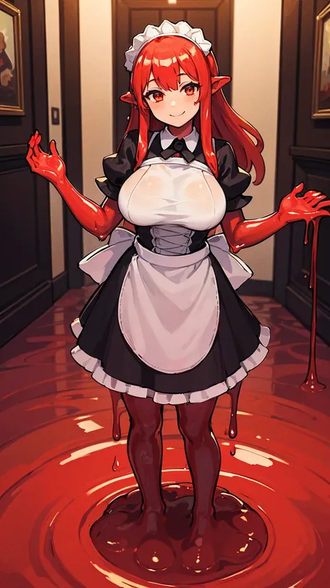 ((masterpiece,best quality,ultra-delicate,Perfect Face,detailed eyes,16k,high resolution,)),((((red slime girl,high viscosity red slime body:2.5 ,melting red slimy legs:7.5, melting red muddy arms:2.5,melting red slime body:3.5,red long hair,)))),sharpnes,...