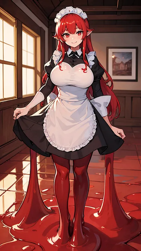 ((masterpiece,best quality,ultra-delicate,Perfect Face,detailed eyes,16k,high resolution,)),((((red slime girl,high viscosity red slime body:2.5 ,melting red slimy legs:7.5, melting red muddy arms:2.5,melting red slime body:3.5,red long hair,)))),sharpnes,...