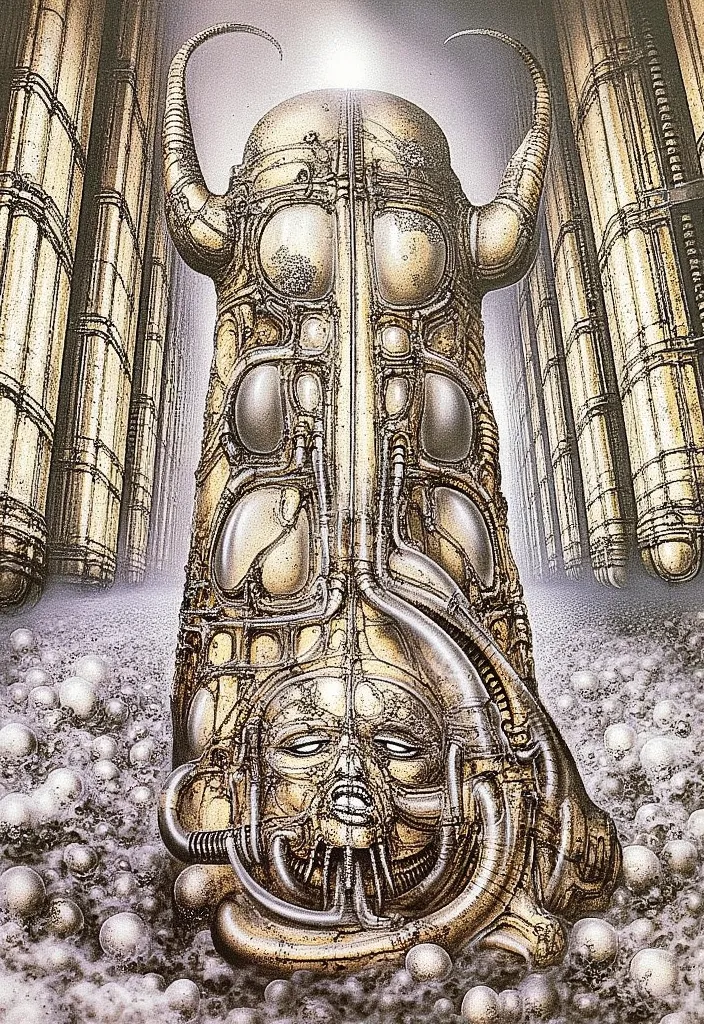 h. r. giger's g1g3r, , giger_style, the image is a detailed view of h.r. giger's \" island of the dead \" plate, featuring (   t...