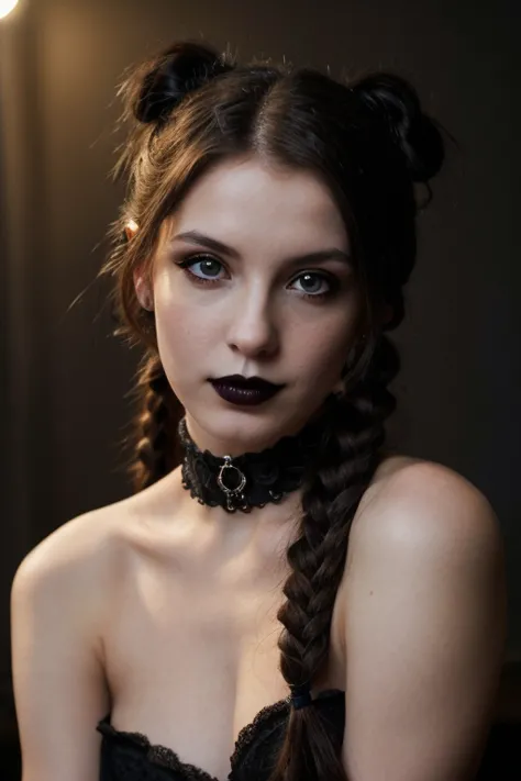 solo mid shot portrait photo of a real life version of woman dark fantasy background, charming smirking by Stephen Shore and Thomas Moran ultra realistic highly detailed intricate photorealistic analog style photograph sharp focus on eyes, cinematic lighti...