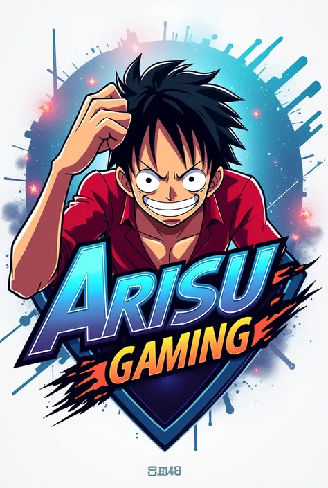 Make a logo for gaming channel name "Arisu Gaming 2.0" with monkey d luffy gear 5  profile pic and  futuristic text white gradient 