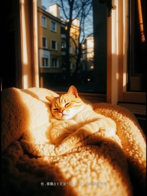 Cat in Window Light，A cozy, dimly lit room with sun rays streaming through a dusty window, illuminating a lone cat sitting on the window sill. The beams of light create a dramatic, nostalgic ambiance, enhancing the texture of the wooden floor and the tranq...