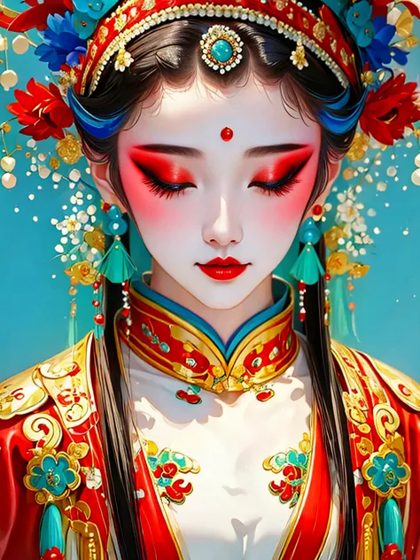 (masterpiece,  best quality :1.2), 1 girl at home, beautiful ，portrait，chinese peking opera ，gorgeous clothing，exquisite headdre...