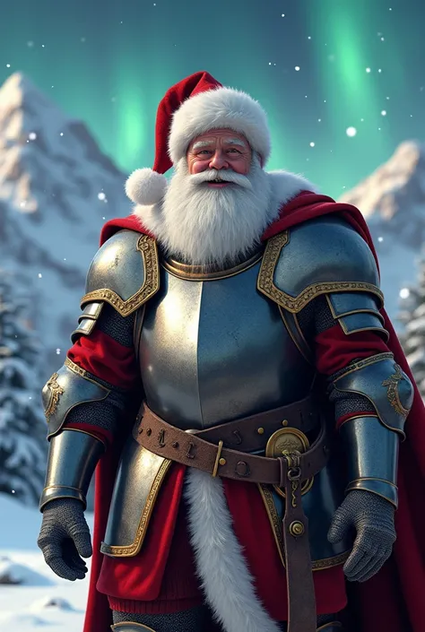 A Santa Claus dressed as a medieval knight 