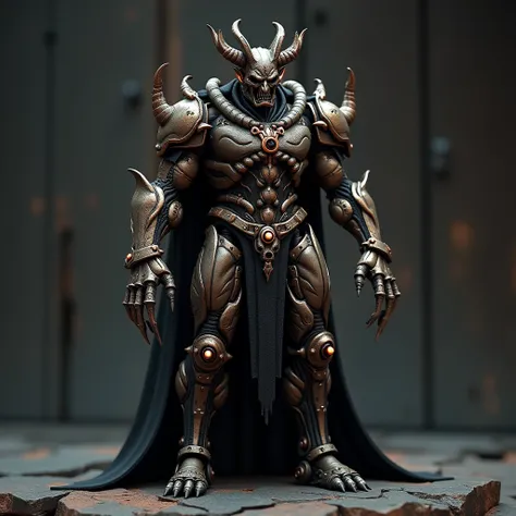 3D rendering, a toy, action figure, full body long shot, A dark fantasy devil ,looking at viewer,photographic,ultra detail,full detail,8k best quality,realistic,8k,micro intricate details, steam punk style, devil mixed with terminator and beast , mechanica...