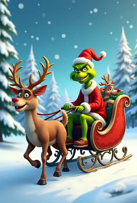 Grinch with sleigh and reindeer 