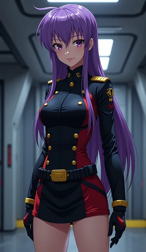 Misato Katsuragi of neon genesis evangelion, nerv, with his original clothing but with a more military touch, mini skirt