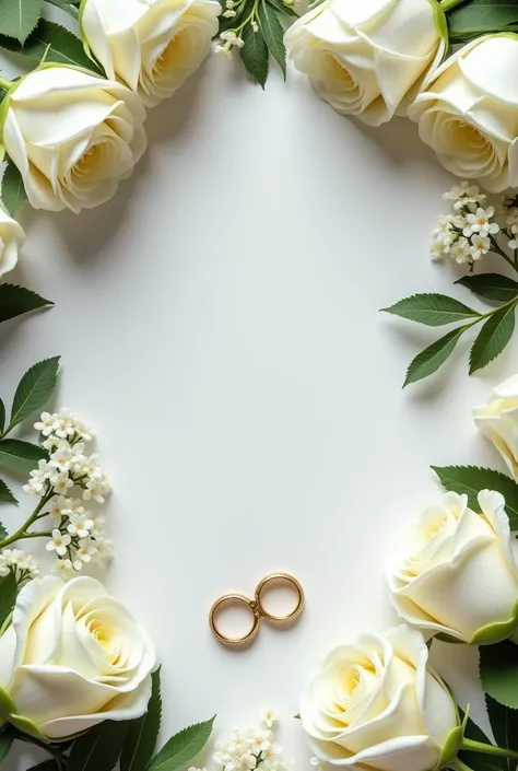 ON A VERTICAL SHEET PUT WHITE FLOWERS ALL AROUND THE EDGE FLOWERS LIKE FOR A WEDDING WITH A LITTLE GREEN LEAVES IN ONE OF THE CORNERS TWO MEDIUM GOLD WEDDING RINGS AND IN THE CENTER LORENA AND JESUS I WANT YOU TO NOTICE THAT IT IS FOR MARRIAGE THAT WHITE A...