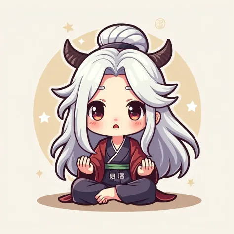  a gaming team logo , Chibi style character, a taoist with white hair, PanSei written on the image 