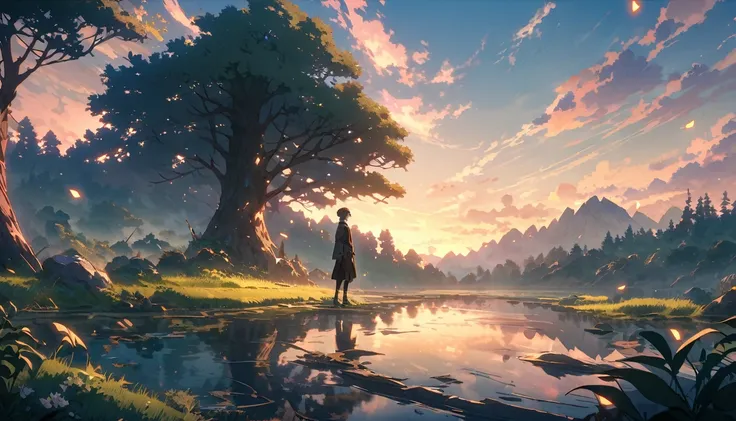 Anime Style,     fantasy、nature、beautiful、 adventure 、Mysterious、human、Integrity、healthy、  Man center 、 whole body、   背景 healthy    、     round ratio background 8      :Male 2、