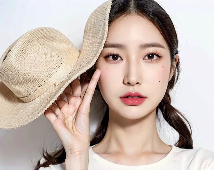 A woman that is holding a hat over her head, asian beautiful face, beautiful japanese girls face, an asian woman, yasumoto oka, beautiful asian woman, beautiful young korean woman, beautiful south korean woman, a young asian woman, cute - fine - face, cute...