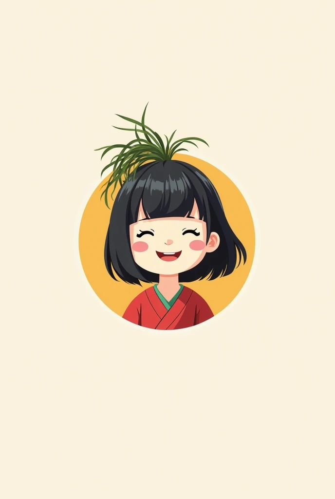 Kimbab logo which comes from Korea, make a kimbab logo that is shaped like a 2D character in the form of a woman with seaweed bangs, with a sweet smile