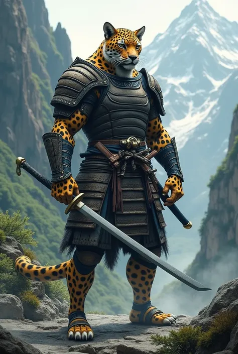 Samurai and leopard fusion with big body and dangerous look