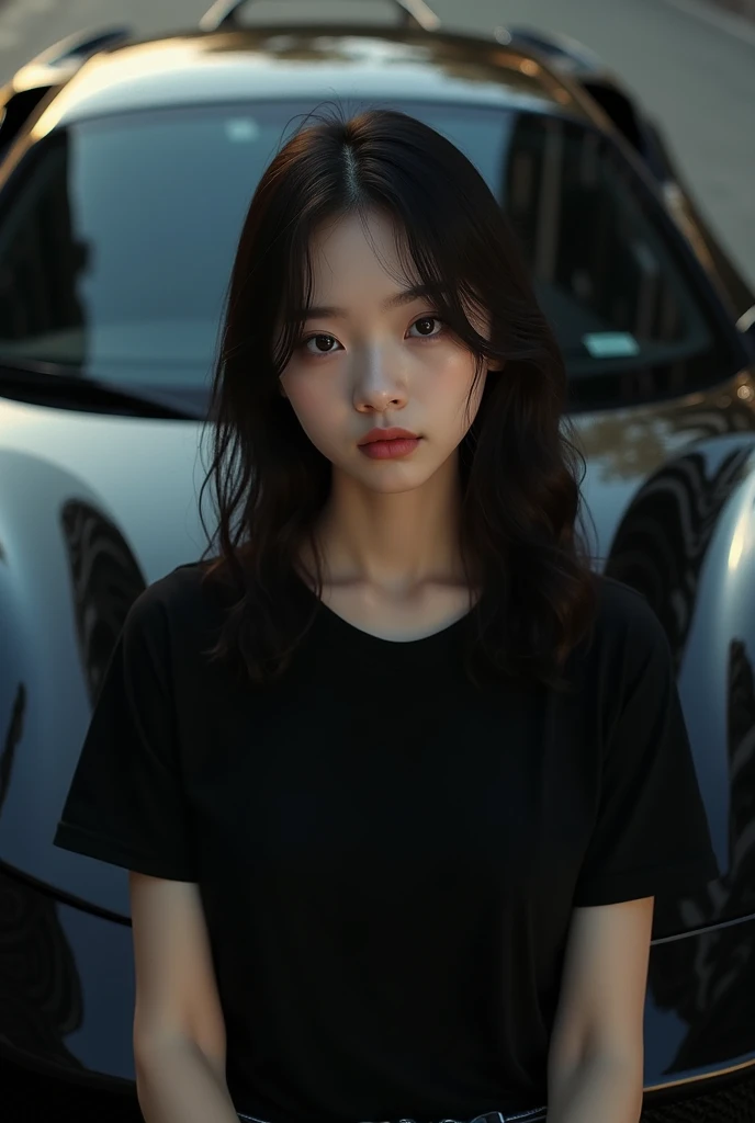 A korean girl with black t-shirt backround Ferrari black  name (Mput³)