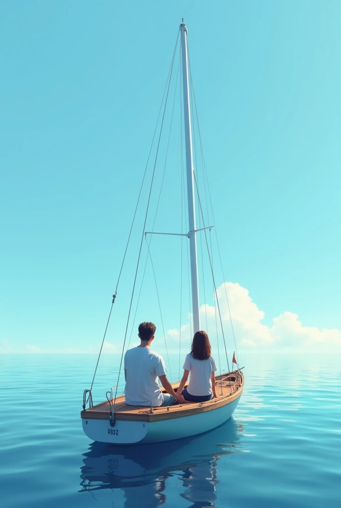 Couple on a boat in the middle of the sea 