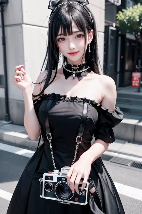  highest quality 、8K、masterpiece：1.3、Gothic Punk、 internal color is red 、 gray black hair 、Hair accessories、 Beautiful Girls、 creative 、 punk shirt 、Neo-goth 、Gothic Fashion：1.2、 high resolution 、masterpiece、 highest quality 、头w:1.3、(( Hasselblad camera ph...