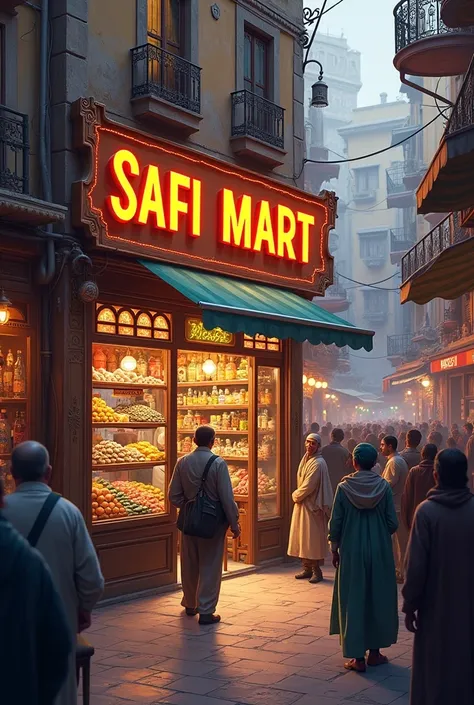 

"A shop where Safi Mart is written in bold letters."