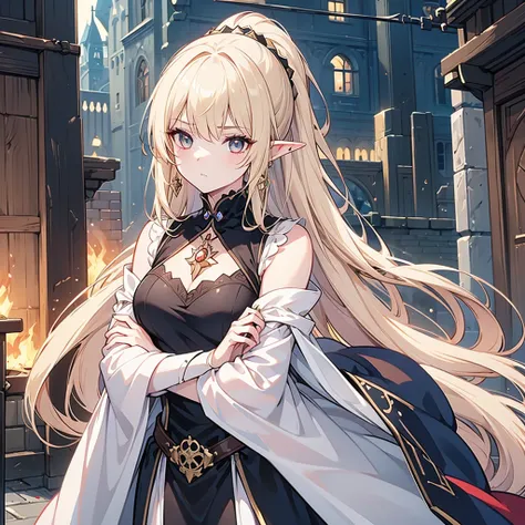 Eye patch、Witch costume、elf、grimoire、magic circle、A look that seems to be relaxed、Long Hair, chest, Blonde, ponytail, Pointy Ears, Highest quality, One Woman, Detailed face, Soft Lighting, Soft Light, Soft Focus, Perfect Face, Beautiful and accurate anatom...