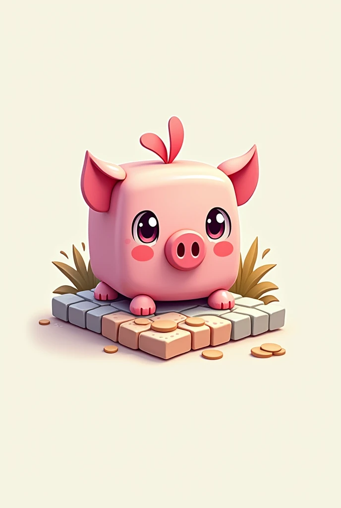 An animated block,cube  logo of the name Piggy Block Puzzle, frends, стельки для обуви