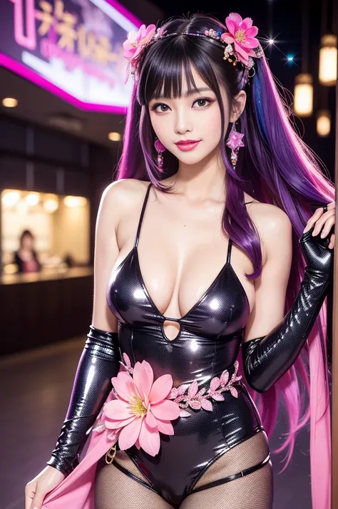 sexy Japanese model who controls poison、vivid colors、beautiful smile、lip-gloss、bold lipstick、long lashes、bold metallic makeup、look at the camera、full body Esbian、、sparkling poisoned flower costume、、、、sparkling Colorful hair、secrete poison、skull hair access...