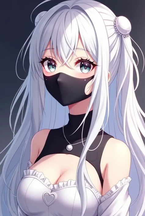 Anime girl with white hair and black mask in white dress, white-haired god, Beautiful character painting, Stunning anime face portrait, a beautiful anime portrait, zerochan art, onmyoji portrait, style of anime4 K, Guweiz in Pixiv ArtStation,