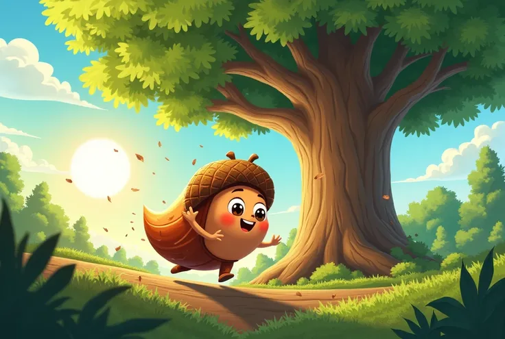 The Brave Little Acorn
The cover should feature Nutty the acorn, with a shiny brown shell, rolling happily down from a tree branch, surrounded by vibrant green leaves. In the background, the tall oak tree where Nutty lived can be seen, with the sun shining...