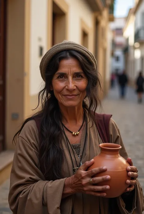  In 1846, a 35-year-old gypsy woman with dark skin and saggy eyes carries a clay jar. She looks at the lens and smiles . In the town of Sorbas Andalucía 