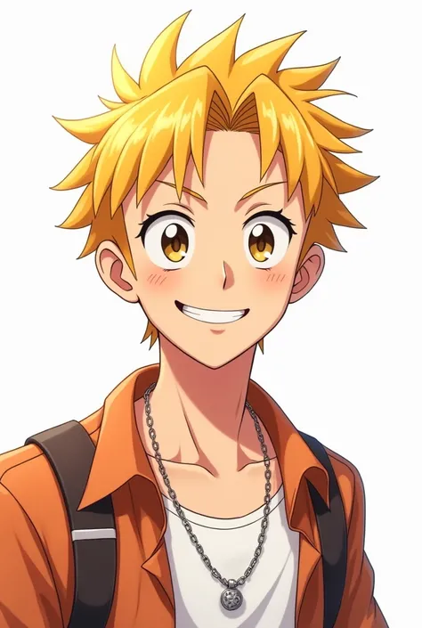 male、human、Yellow Hair、 necklace 、 anime picture 、Background white、Smiling face、Yankee