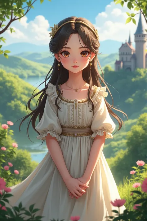 A GIRL IN MEDIEVAL CLOTHING IN ANIME STYLE 