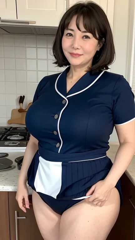 mature woman、aunt、55 years old、 sailor suit、kitchen、big breasts、 i have a big butt 、chubby、 sexy face、 ecstatic expression 、