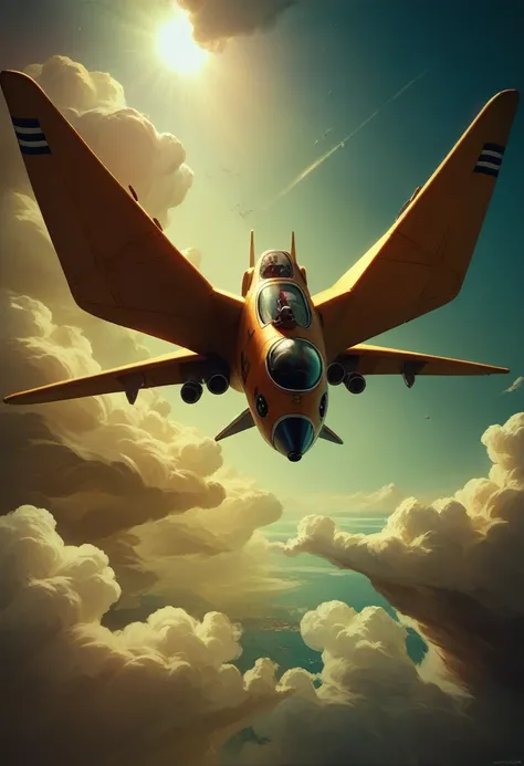 a woman pilot in a retro flight suit, flying a complex aircraft, soaring through the sky, hyperrealistic 8k photo, intricate details, chiaroscuro lighting, warm color palette, cinematic composition
