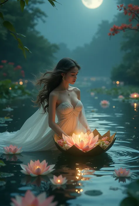 Beautiful Woman Floating Krathong