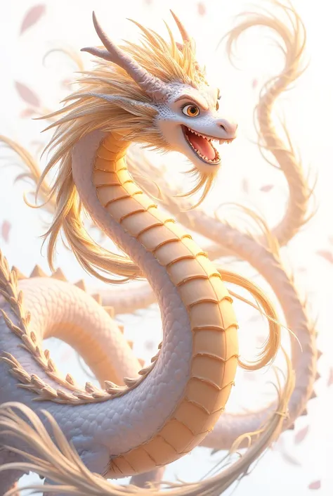 A pretty cool and modern design with an anime-style white dragon waving its golden beard and swirling on a white background. Masterpiece, Top Quality, Highly Detailed, Fine Details, Official Art, Unity 8k Wallpaper, 4K, 8K, UHD,