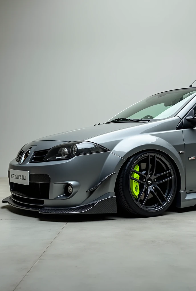 Renault Laguna, mk1 model, gray colour, lowered, stock bodykit, sport rims, lime calipers.