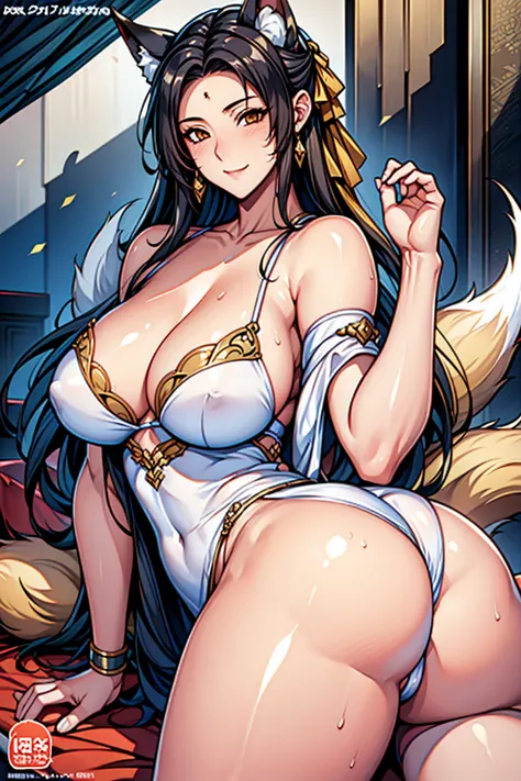 , masterpiece,  best quality,   Digital Kinky Female Anime  , smile,16k,  20-year-old female,   long black hair , One female, Tall,  in, A face in love, Face and body emphasis,  sexy pose ,  寝室in二人きり ,  Beautiful Anime Girl Face ,  beautiful body,  and loo...