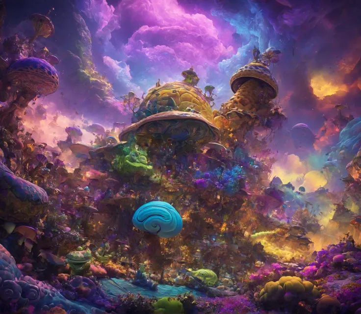 (masterpiece, 8k resolution, high-quality, surreal, hyper-realistic, vibrant colors, mystical atmosphere, cinematic lighting, detailed textures) The Caterpillar from *Alice in Wonderland* and Jabba the Hutt from *Star Wars* lounge together in a swirling, c...