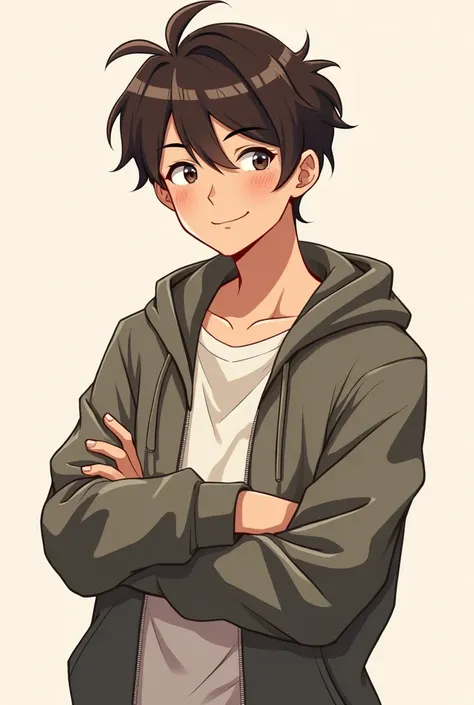 A relaxed character leaning back with a nonchalant expression, arms crossed or with a casual hand wave, showing a dont care attitude. The character could be a young person with a smirk, dressed in a laid-back outfit like a hoodie or T-shirt. The background...