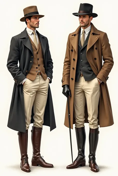 Create Old Money style mens outerwear designs with elements,  inspired by equestrian style .  Clothing should convey elegance ,  refinement and aristocracy ,  image typical of old-school luxury .

 The main palette is brown ,  beige and grey ,  emphasizing...