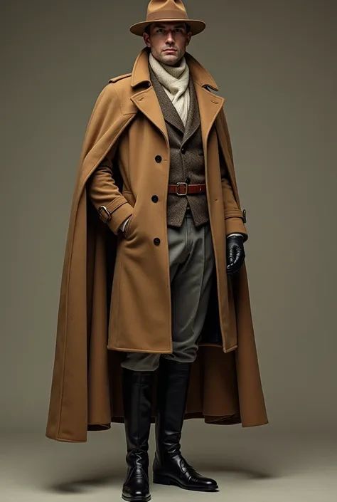  “Design Old Money style mens outerwear with elements,  inspired by equestrian style .  Clothing should convey elegance ,  refinement and aristocracy ,  image typical of old-school luxury .

 The main palette is brown ,  beige and grey ,  emphasizing restr...